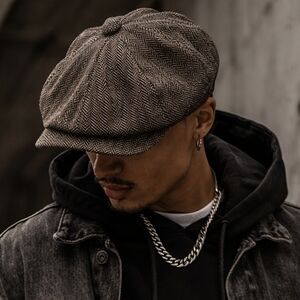 Newsboy Style Flat Cap Herringbone Tweed Peaky Blinders Esque